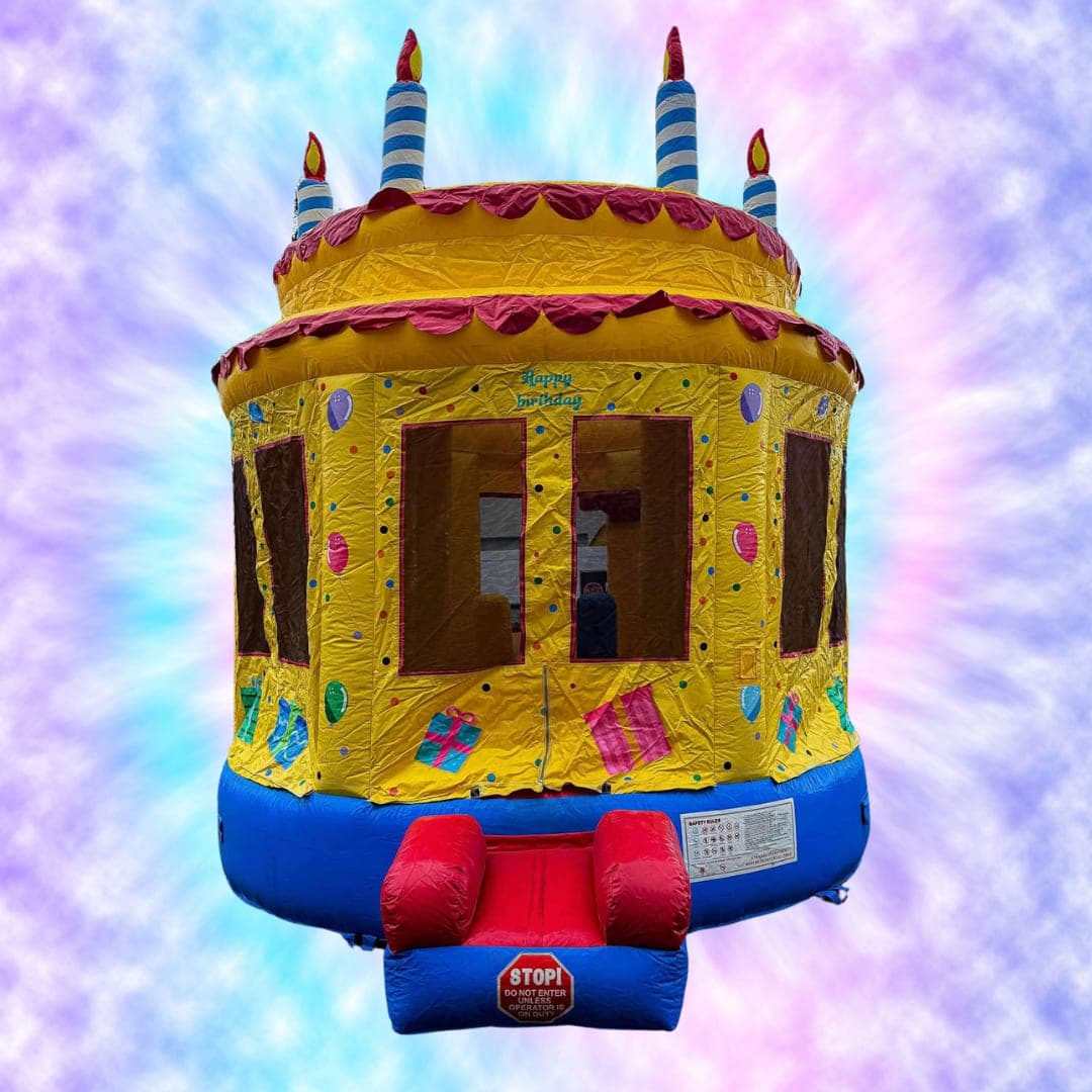 Birthday cake themed bounce house