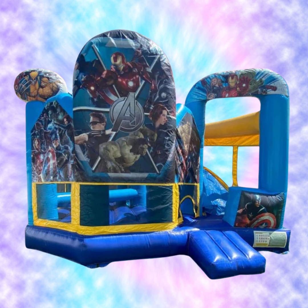 AJT Bounce themed combo bounce house with a slide