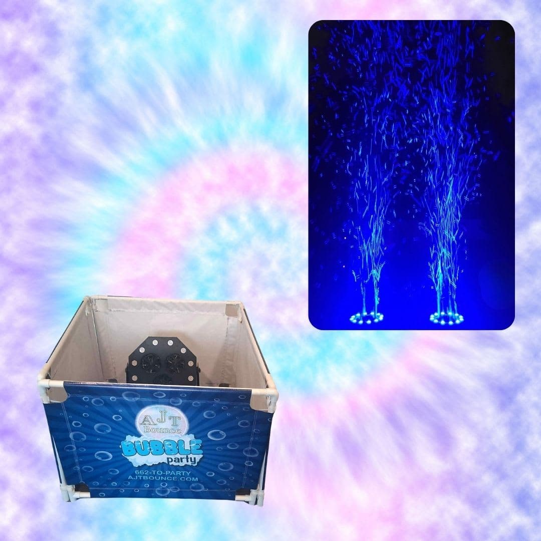 AJT Bounce bubble party machine filling the air with bubbles